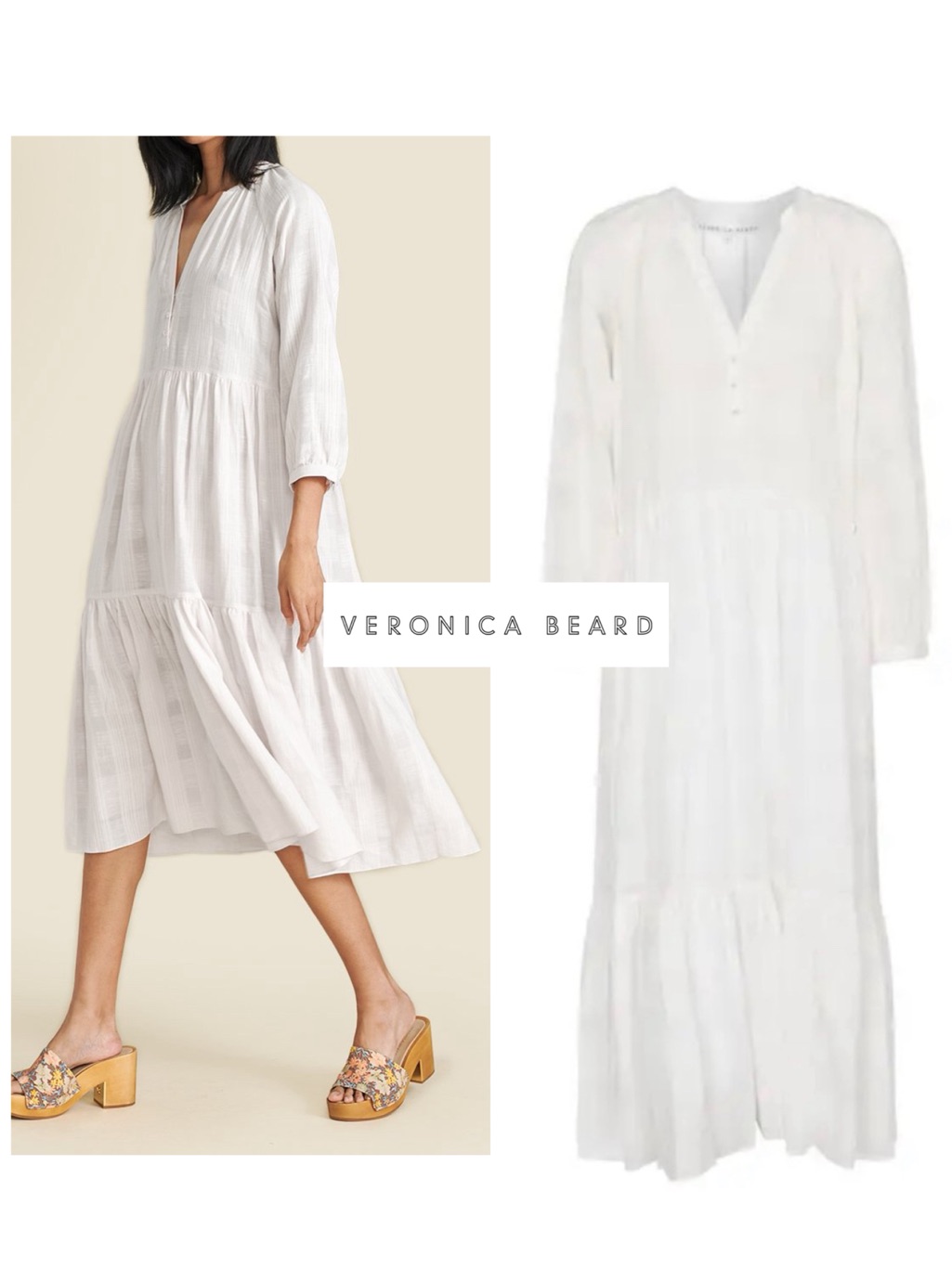 Like New - Veronica Beard Sarita White Tiered V-Neck Maxi Dress (Xl)